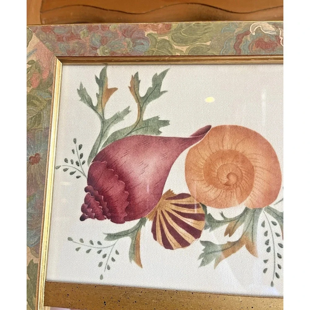 B.J. Sleeper Framed Theorem Painting Shells Seaweed Signed Mirror Vintage 21x11